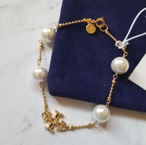 NEW Tory Burch Pearl and Gold Logo Bracelet